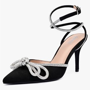 New Women’s Black Rhinestone pointy toe stiletto pumps high heels